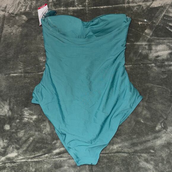 Anne Cole Twist Front Shirred One-Piece Swimsuit Ocean Green Women's Size XL NWT - Picture 2 of 6